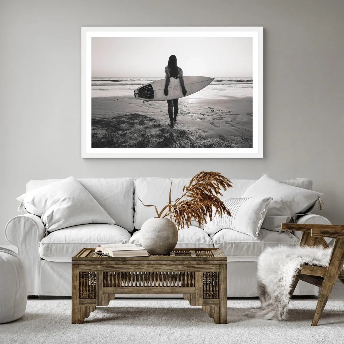 Affiche dans un cadre blanc - Poster - Fille des vagues de la mer - 50x50 cm