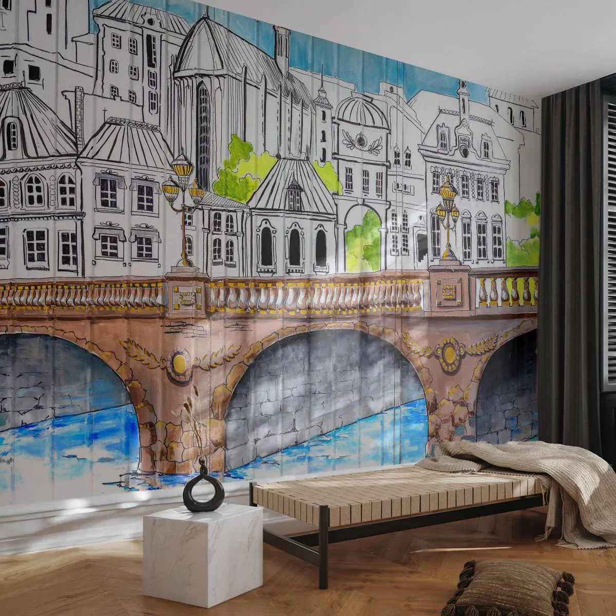 Papier Peint Photo Premium Canvas - Une ville comme peinte - Graffiti, France, Architecture - 250x175 cm