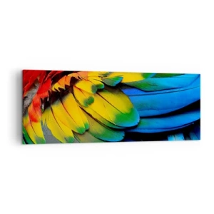 Impression sur toile - Image sur toile - Gros plan des plumes colorées d'un perroquet - 140x50cm - Oiseau de paradis - Décoration murale moderne pour le salon et la chambre ARTTOR