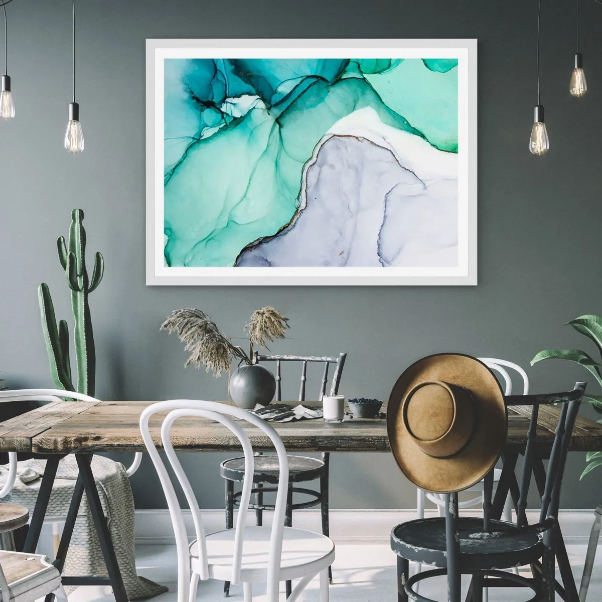 Affiche dans un cadre blanc - Poster - Étude de turquoise - 70x50 cm