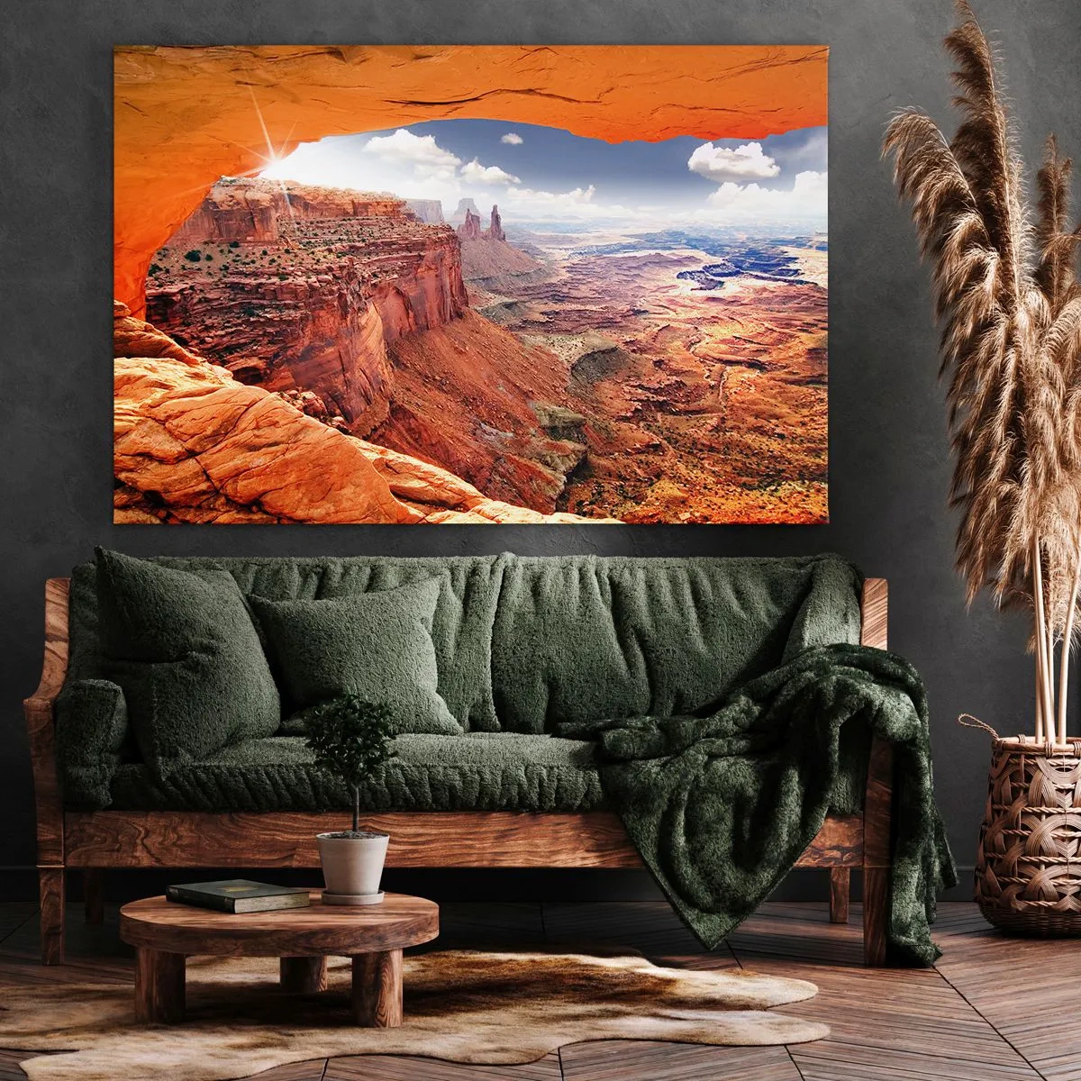 Impression sur toile - Image sur toile - Canyon vu à travers une fenêtre rocheuse aux tons rocheux chauds - 120x80cm - Sculpté par la nature elle-même - Décoration murale moderne pour le salon et la chambre ARTTOR