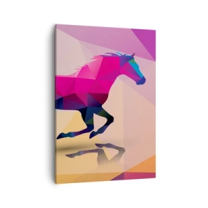 Impression sur toile - Image sur toile - Silhouette géométrique d'un cheval au galop aux couleurs vives - 50x70cm - Le cubisme toujours vivant - Décoration murale moderne pour le salon et la chambre ARTTOR