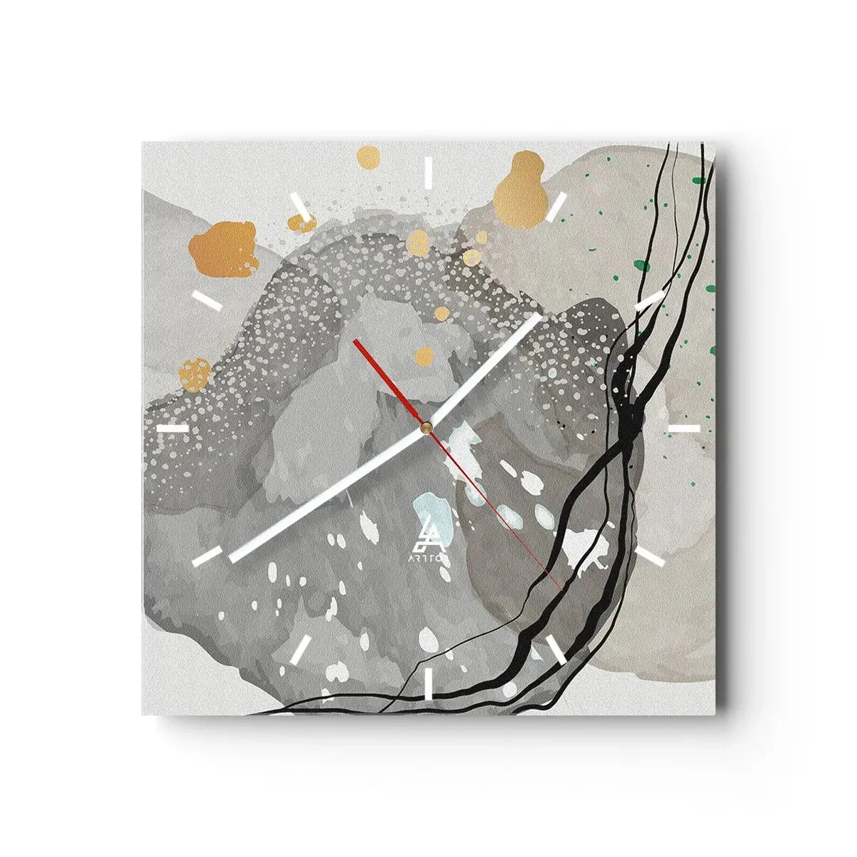 Horloge murale - Pendule murale - Formes organiques dans des tons de gris avec des accents de noir et d'or - 30x30cm - Composition organique - Décoration murale moderne pour le salon et la chambre ARTTOR