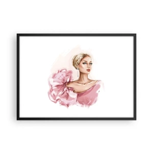 Affiche dans un cadre noir - Poster - Portrait d'une femme en robe rose sur fond clair - 70x50cm - Comme peinte... - Décoration murale moderne pour le salon et la chambre ARTTOR