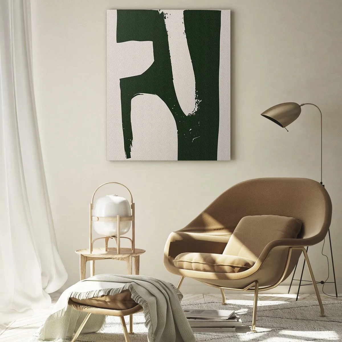 Impression sur verre - Image sur verre - Abstrait minimaliste en vert sur fond clair - 80x120cm - Baies blanches - Décoration murale moderne pour le salon et la chambre ARTTOR