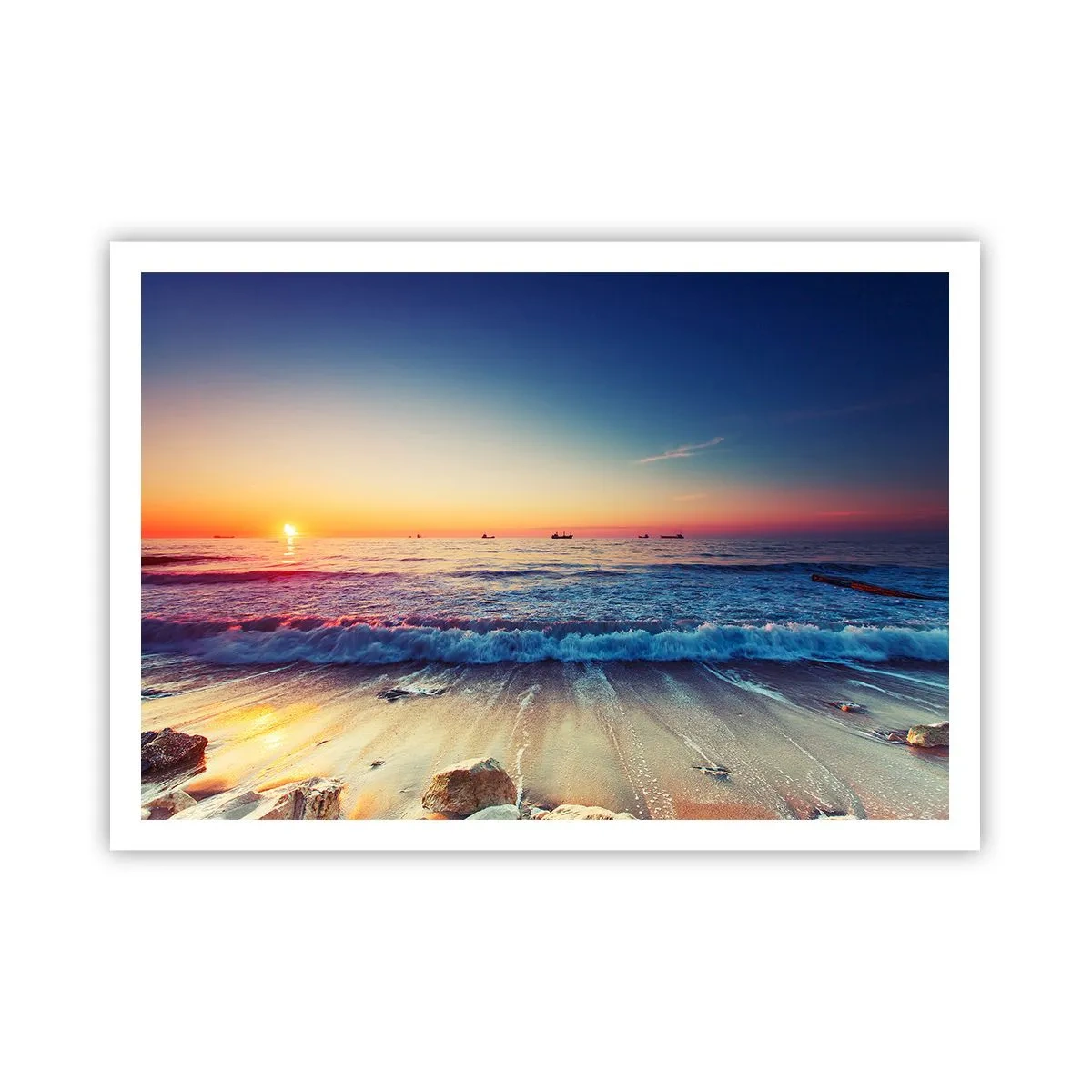 Affiche - Poster - Coucher de soleil sur une mer calme avec des vagues - 100x70cm - Mais quel horizon ? - Décoration murale moderne pour le salon et la chambre ARTTOR