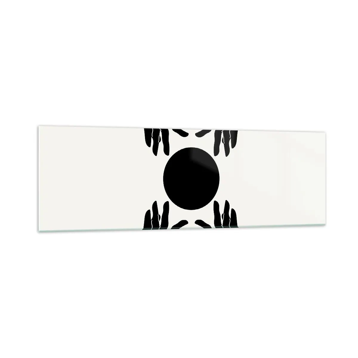 Impression sur verre - Image sur verre - Mains noires dans une composition symétrique avec une boule - 160x50cm - Signe secret - Décoration murale moderne pour le salon et la chambre ARTTOR