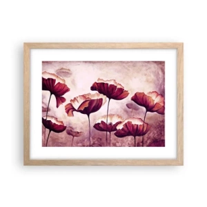Affiche dans un chêne clair - Poster - Pétale rouge et blanc - 40x30 cm