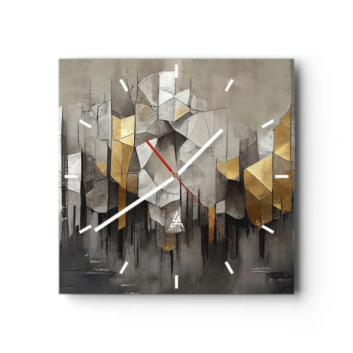 Horloge murale - Pendule murale - Abstraction géométrique dans les tons d'or et de gris - 30x30cm - Composition de glace et de lumière - Décoration murale moderne pour le salon et la chambre ARTTOR