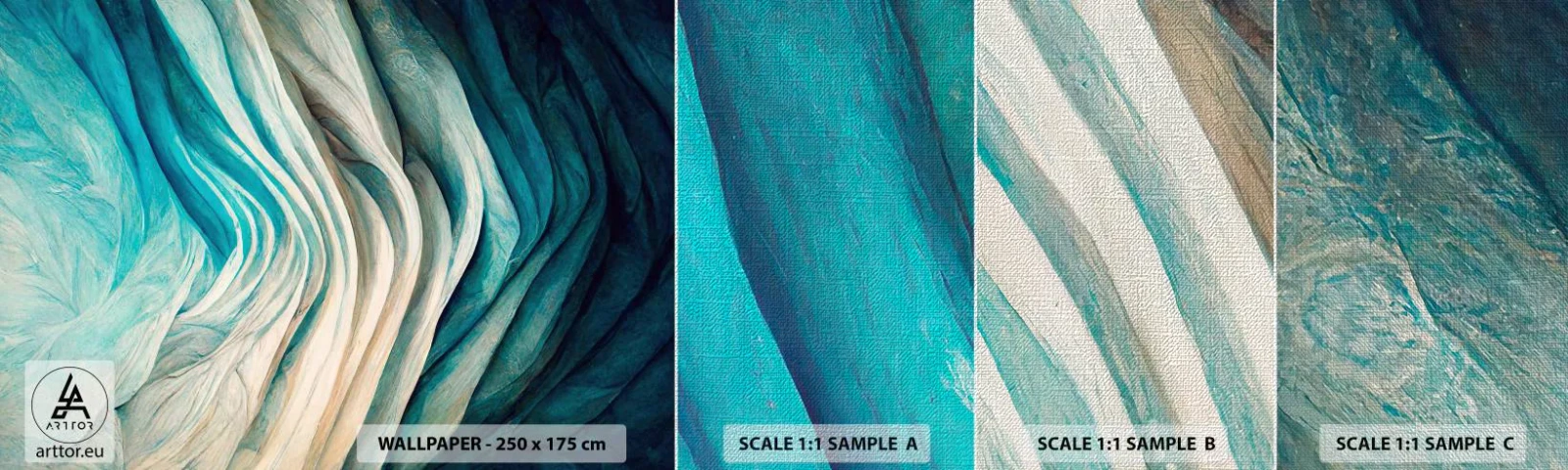 Échantillon de Papier Peint Premium Canvas - Insatiabilité bleue - Morceau, 3D, Abstraction - 100x30 cm