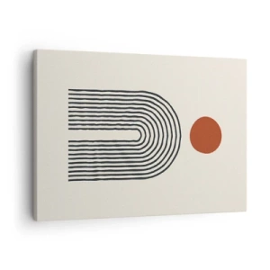 Impression sur toile - Image sur toile - Motif abstrait moderne avec des lignes et un cercle rouge - 70x50cm - Le magnétisme des formes et des couleurs - Décoration murale moderne pour le salon et la chambre ARTTOR