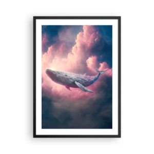 Affiche dans un cadre noir - Poster - Une baleine vole parmi les nuages roses au coucher du soleil. - 50x70cm - Frottez-vous les yeux - Décoration murale moderne pour le salon et la chambre ARTTOR