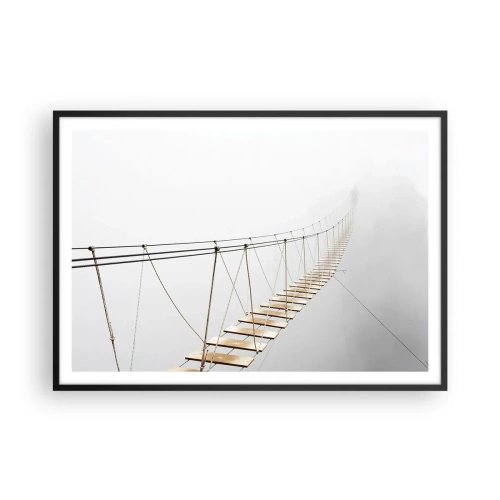 Affiche dans un cadre noir - Poster - Un pont suspendu dans le brouillard vu d'une perspective minimaliste - 100x70cm - Où cela va-t-il te mener? - Décoration murale moderne pour le salon et la chambre ARTTOR