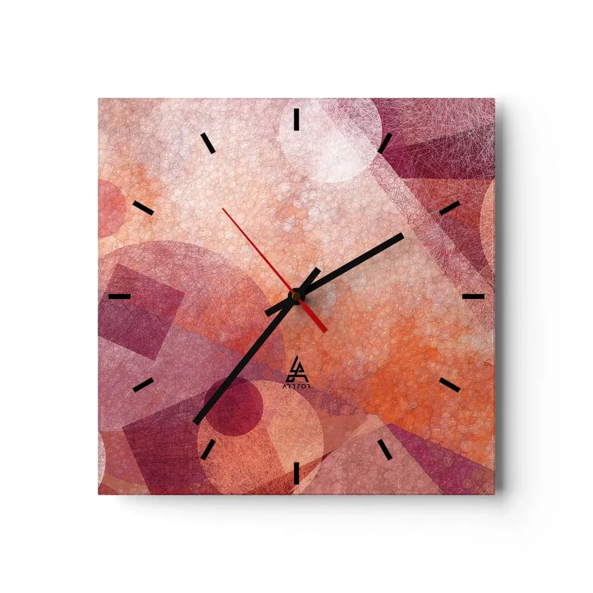 Horloge murale - Pendule murale - Formes géométriques abstraites dans des tons pastel de rose - 30x30cm - Transformations géométriques en rose - Décoration murale moderne pour le salon et la chambre ARTTOR