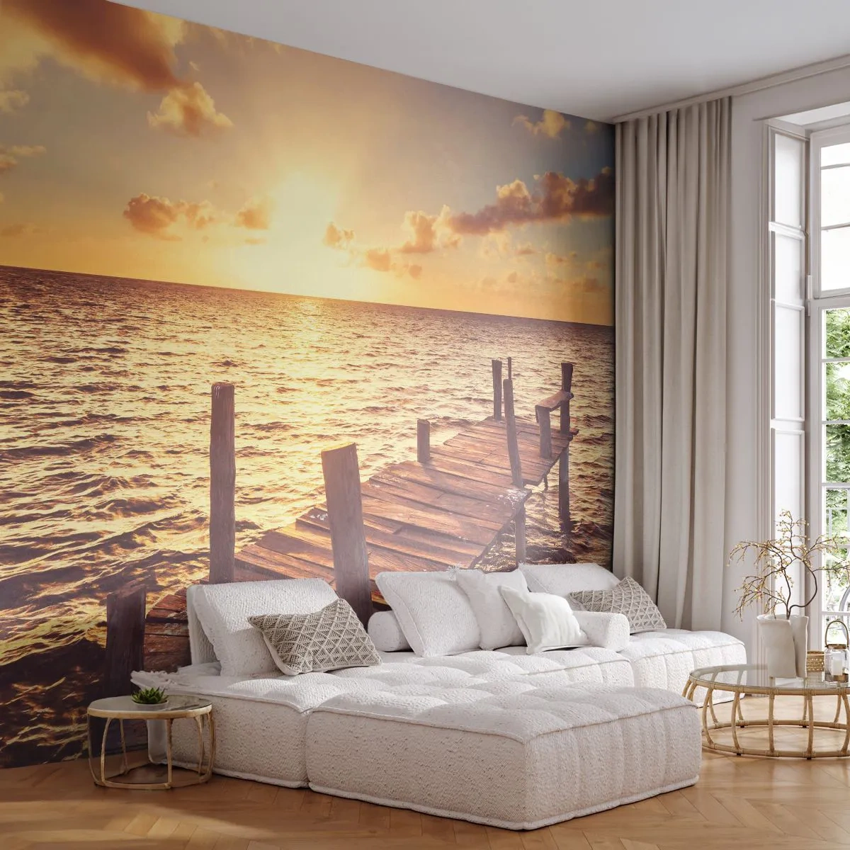 Papier Peint Photo Standard Eco - La terre d'or de la douceur - Paysage, Mer, Pont de bois - 400x280 cm