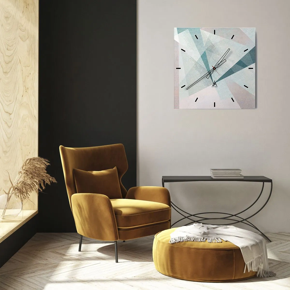 Horloge murale - Pendule murale - Formes géométriques dans des tons pastel de bleu et de gris - 30x30cm - Calme bien que dynamique - Décoration murale moderne pour le salon et la chambre ARTTOR