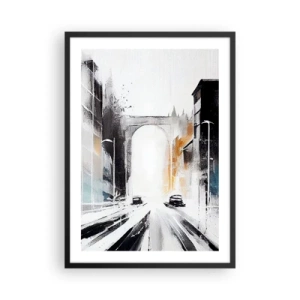 Affiche dans un cadre noir - Poster - Panorama urbain abstrait avec une arche monumentale - 50x70cm - Étude de ville : architecture et mouvement - Décoration murale moderne pour le salon et la chambre ARTTOR