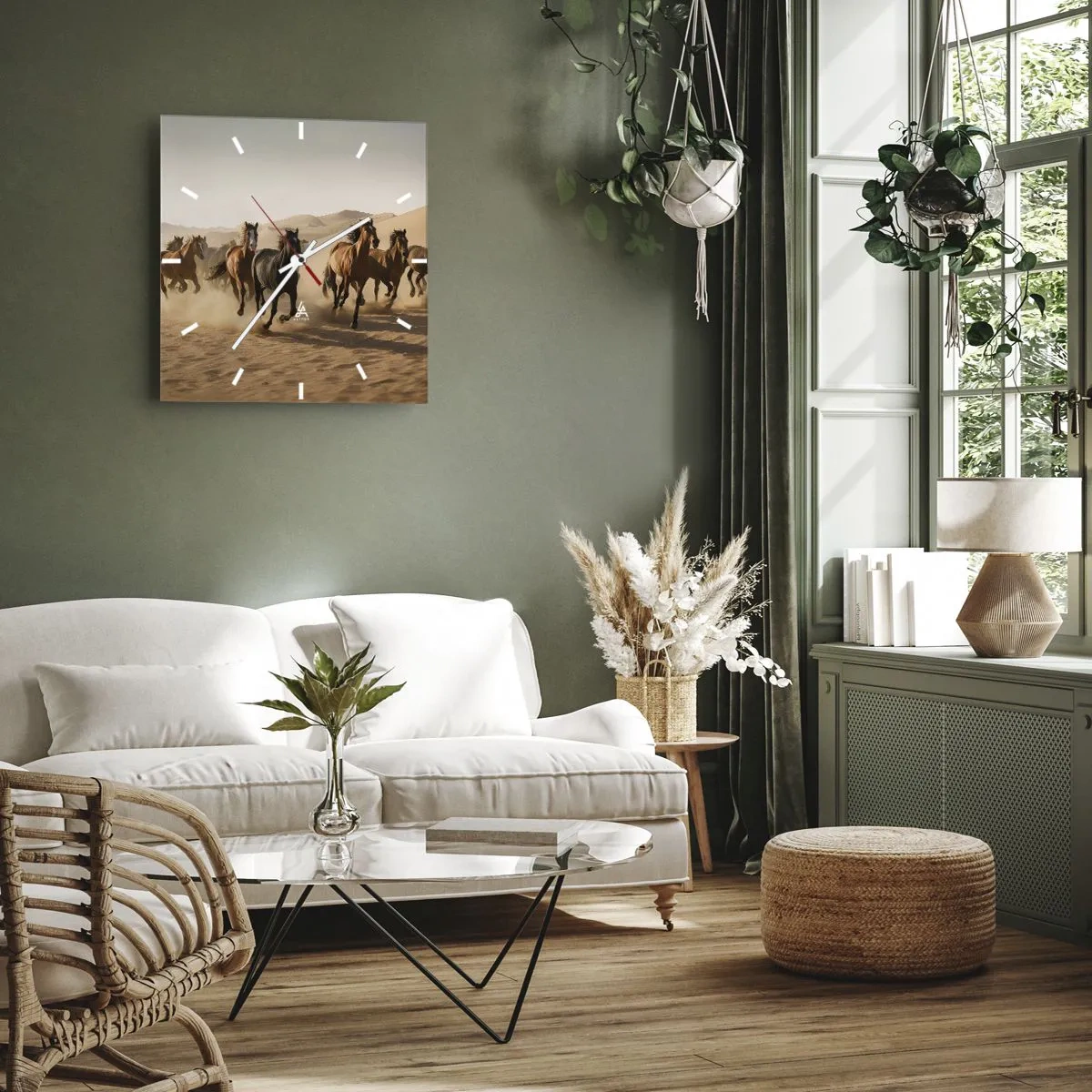 Horloge murale - Pendule murale - Chevaux au galop sur fond de désert - 30x30cm - Libre comme le vent - Décoration murale moderne pour le salon et la chambre ARTTOR
