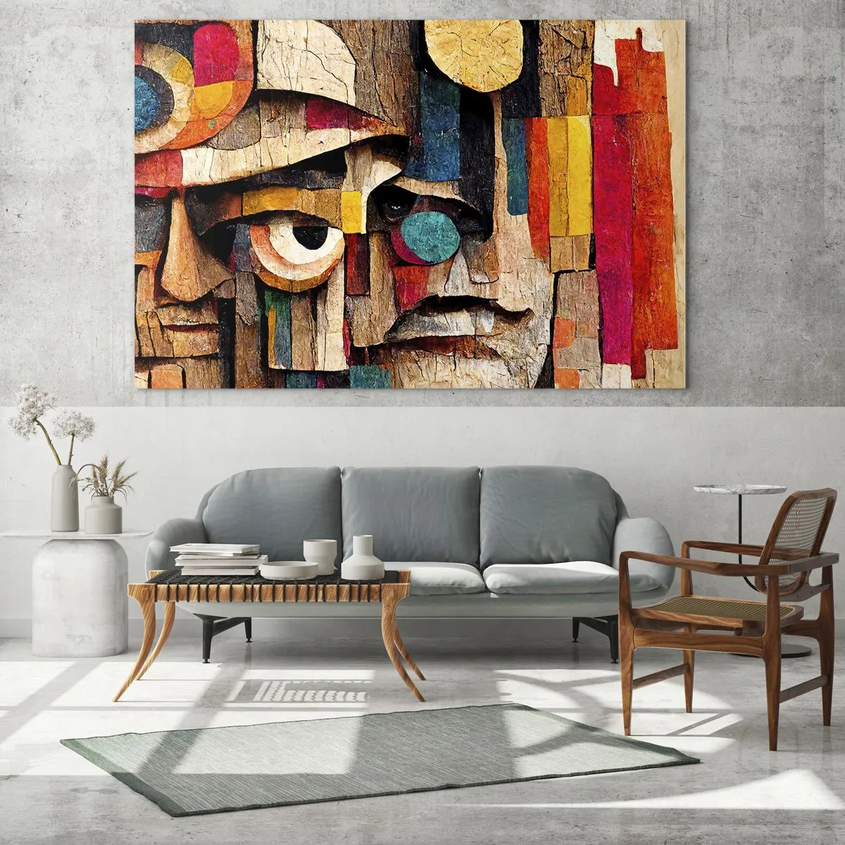 Impression sur verre - Image sur verre - Visages géométriques colorés dans un style abstrait - 70x50cm - Je te vois… - Décoration murale moderne pour le salon et la chambre ARTTOR