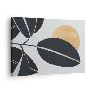 Impression sur toile - Image sur toile - Un motif de feuille minimaliste avec un soleil brillant en arrière-plan. - 70x50cm - Une chaude journée d'été - Décoration murale moderne pour le salon et la chambre ARTTOR
