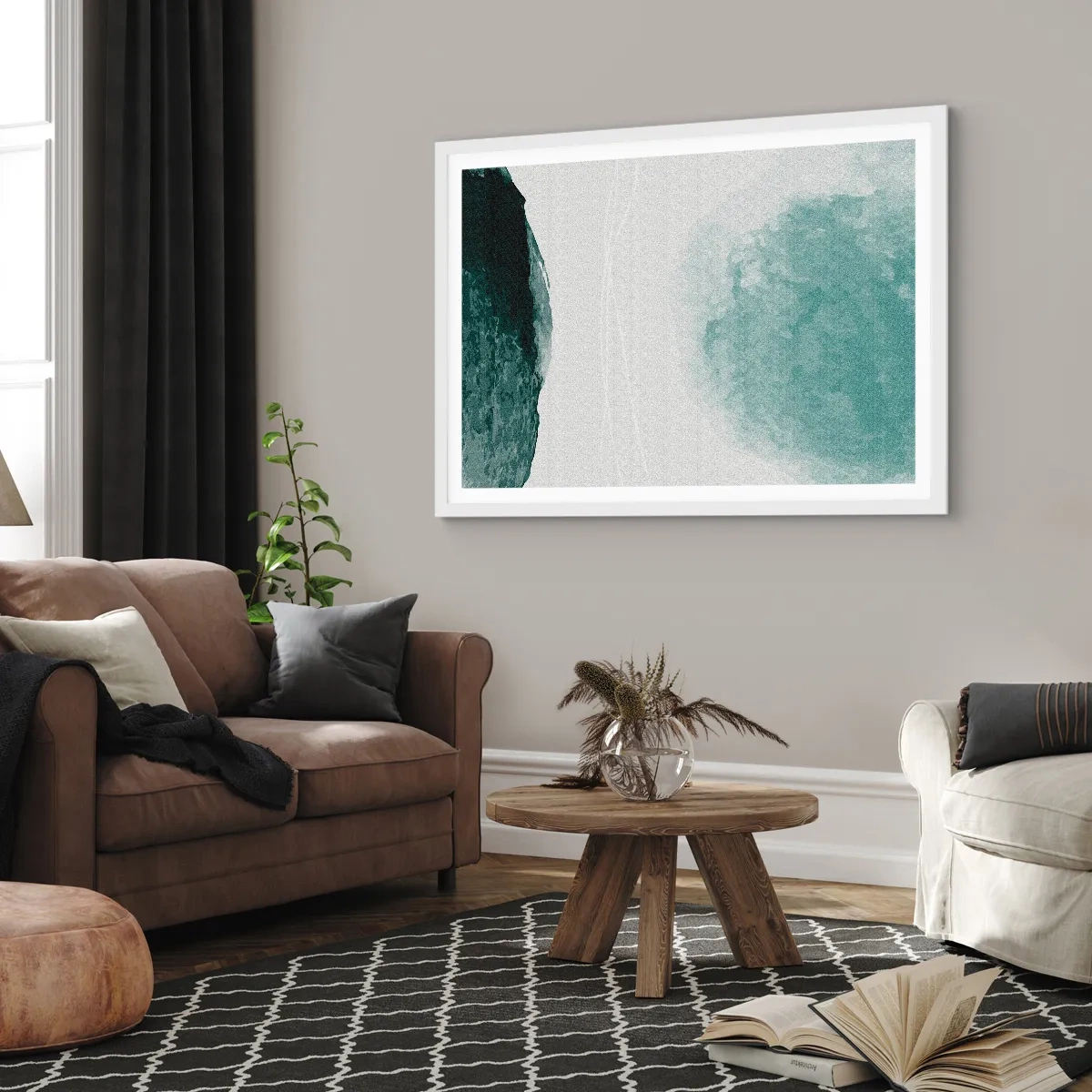 Affiche dans un cadre blanc - Poster - Rencontre avec le brouillard - 91x61 cm