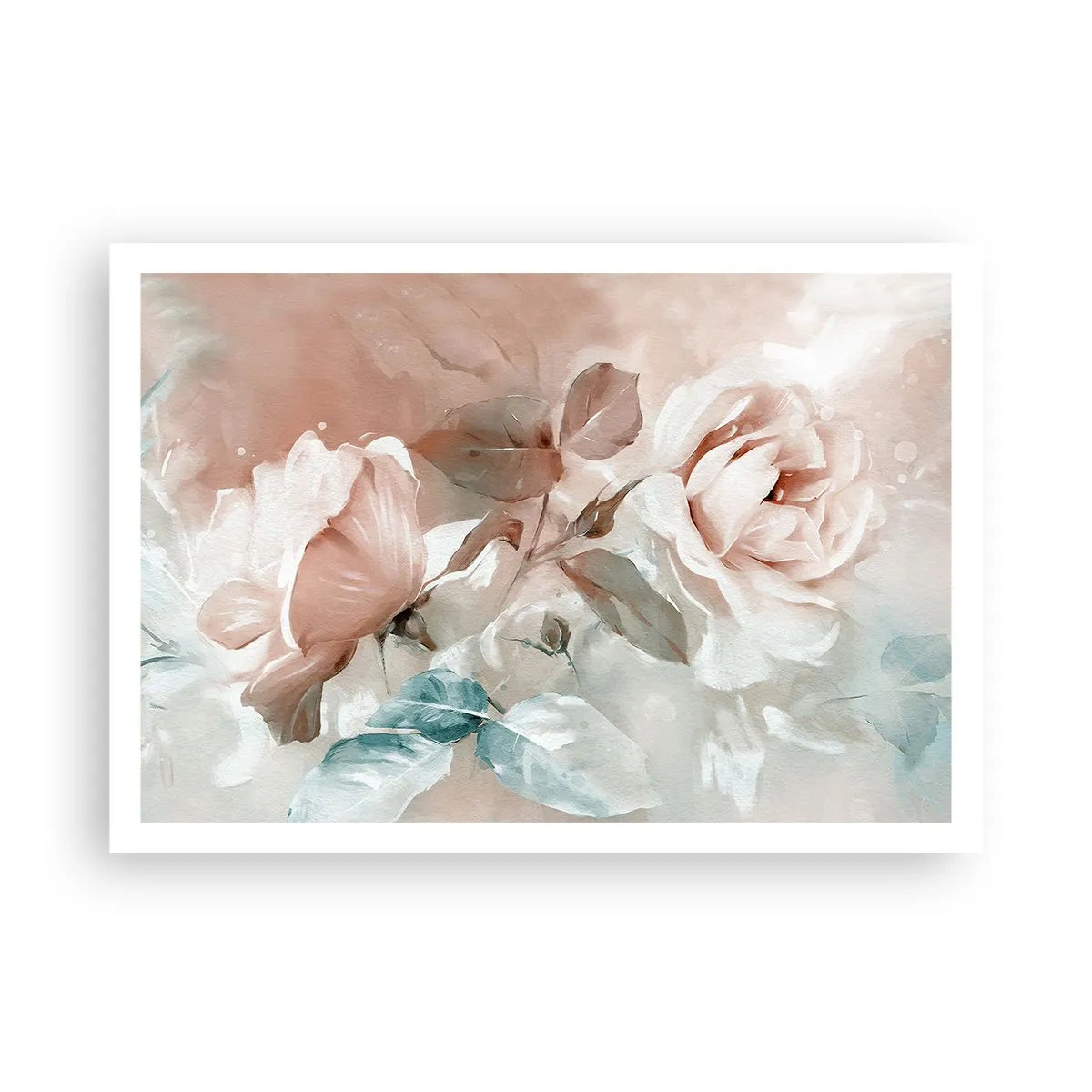 Affiche - Poster - Roses délicates aux tons pastel sur fond clair - 100x70cm - L'esprit du romantisme - Décoration murale moderne pour le salon et la chambre ARTTOR