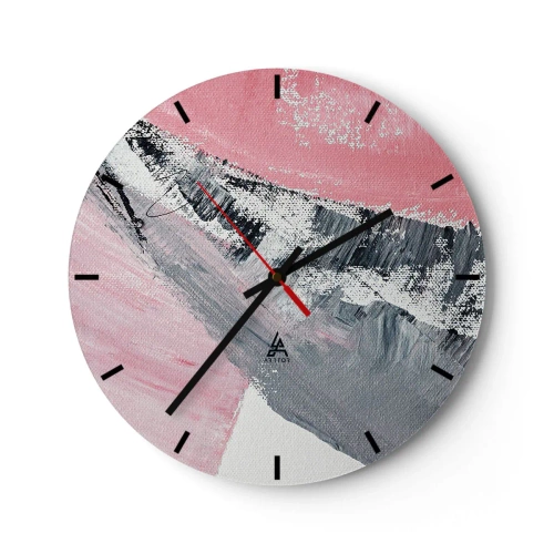 Horloge murale - Pendule murale - Abstraction rose et grise avec des coups de pinceau dynamiques - 30x30cm - Composition assortie - Décoration murale moderne pour le salon, la cuisine et la chambre ARTTOR