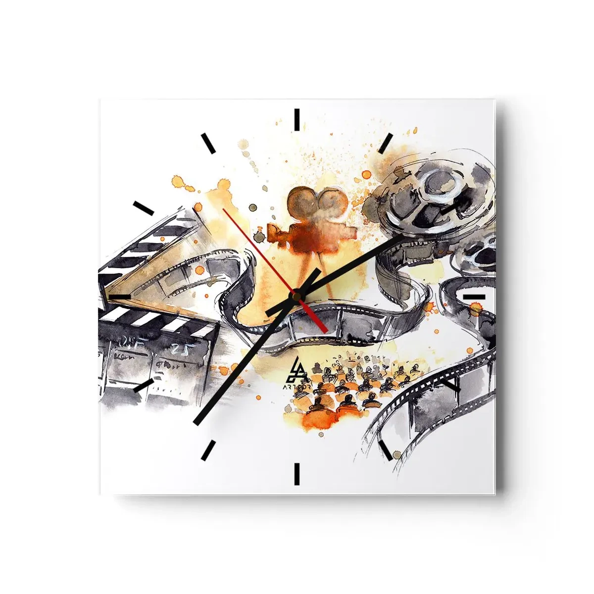Horloge murale - Pendule murale - Le symbolisme du cinéma avec une pellicule dans une aquarelle artistique - 30x30cm - Au pays des rêves - Décoration murale moderne pour le salon et la chambre ARTTOR