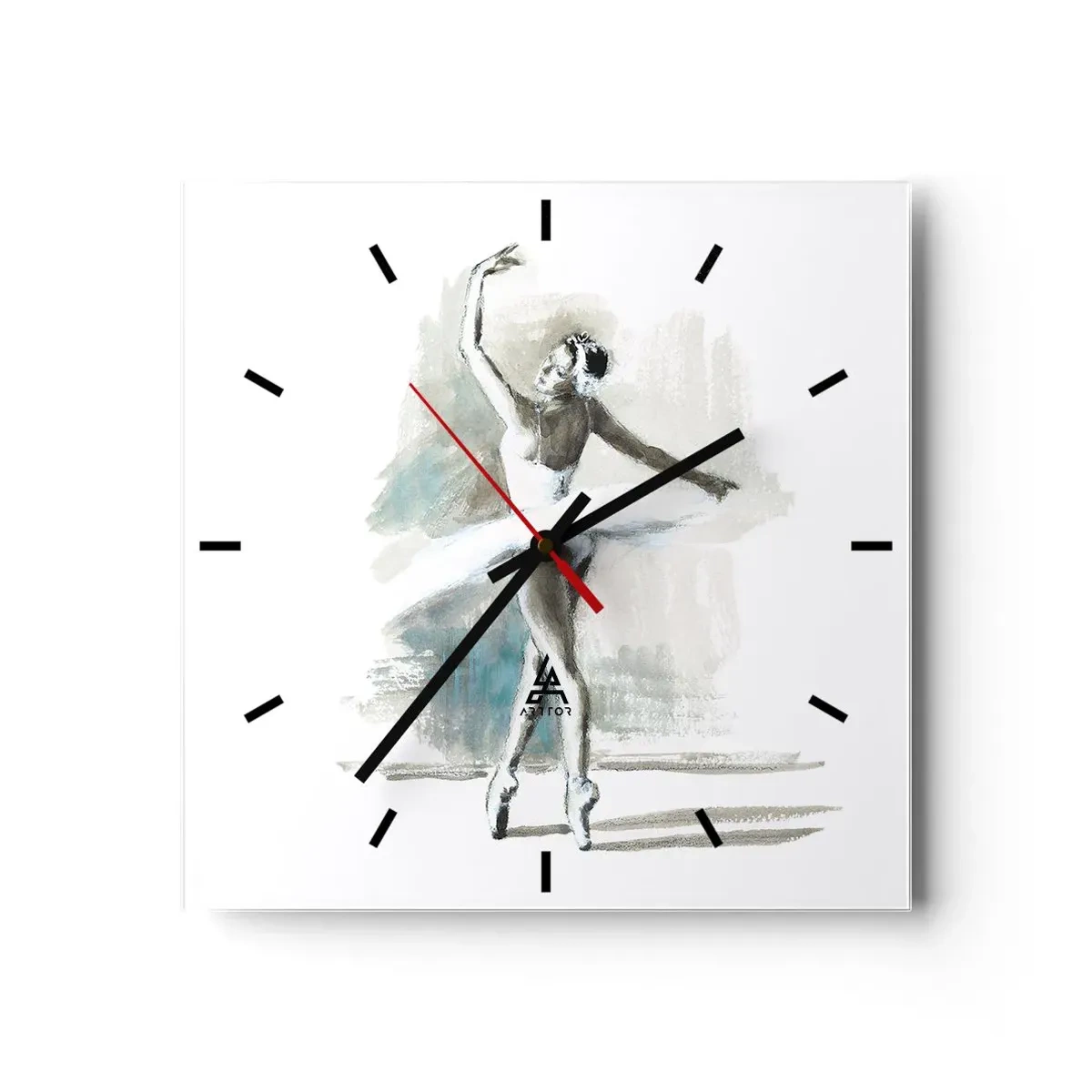 Horloge murale - Pendule murale - Une danseuse de ballet dans une pose de ballet sur un fond de tons aquarelle délicats. - 30x30cm - Enchantement du cygne - Décoration murale moderne pour le salon et la chambre ARTTOR