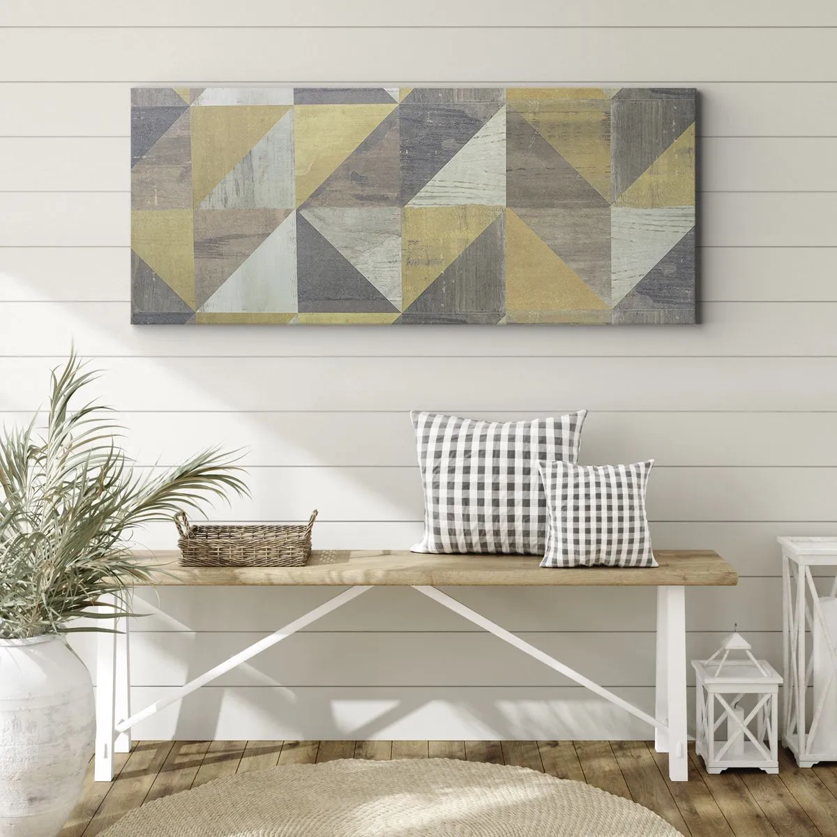 Impression sur toile - Image sur toile - Composition géométrique de triangles aux tons terreux - 140x50cm - Suivant l'angle du triangle - Décoration murale moderne pour le salon et la chambre ARTTOR
