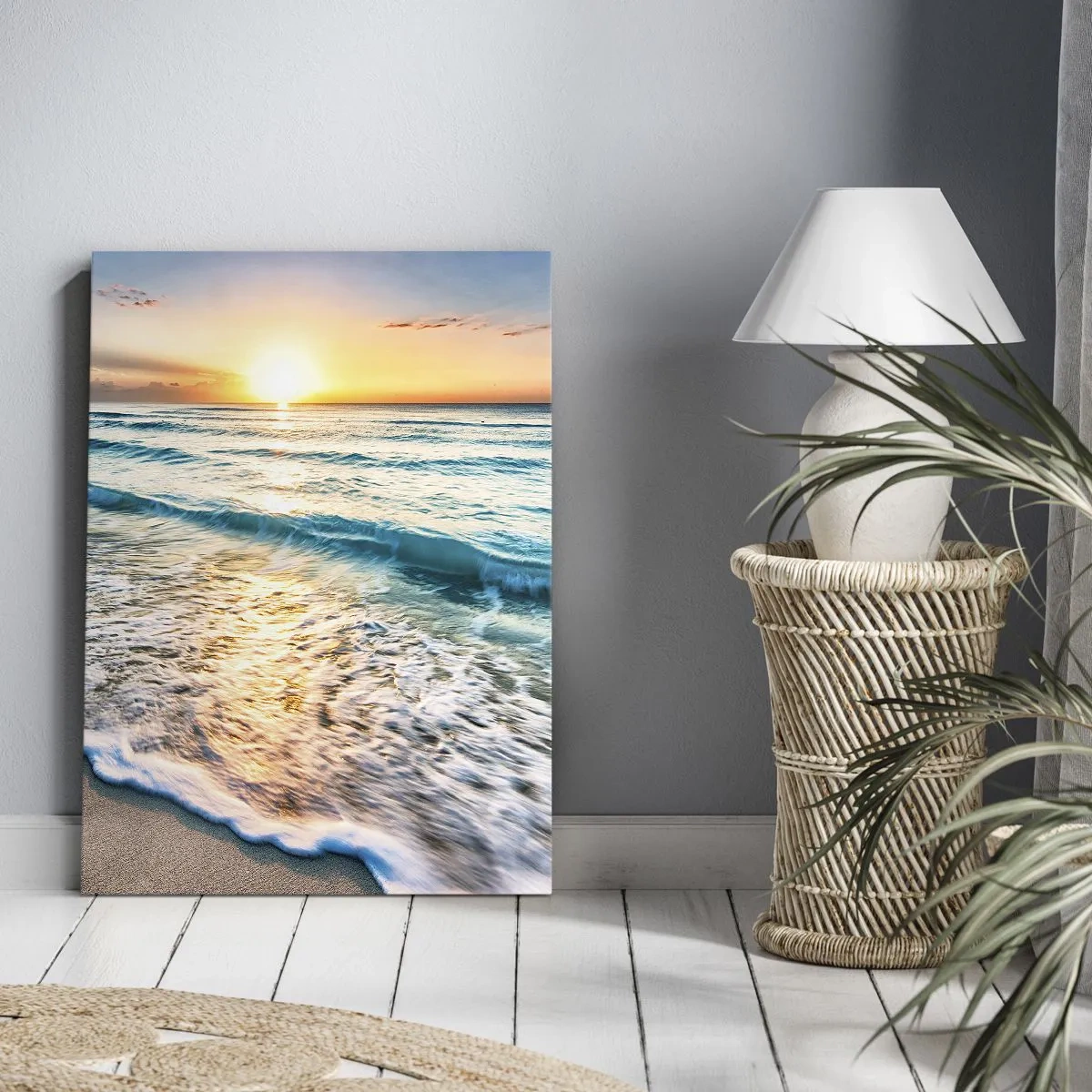Impression sur toile - Image sur toile - Lever de soleil sur une plage tranquille avec des vagues - 70x100cm - Une vue qui en vaut la peine - Décoration murale moderne pour le salon et la chambre ARTTOR