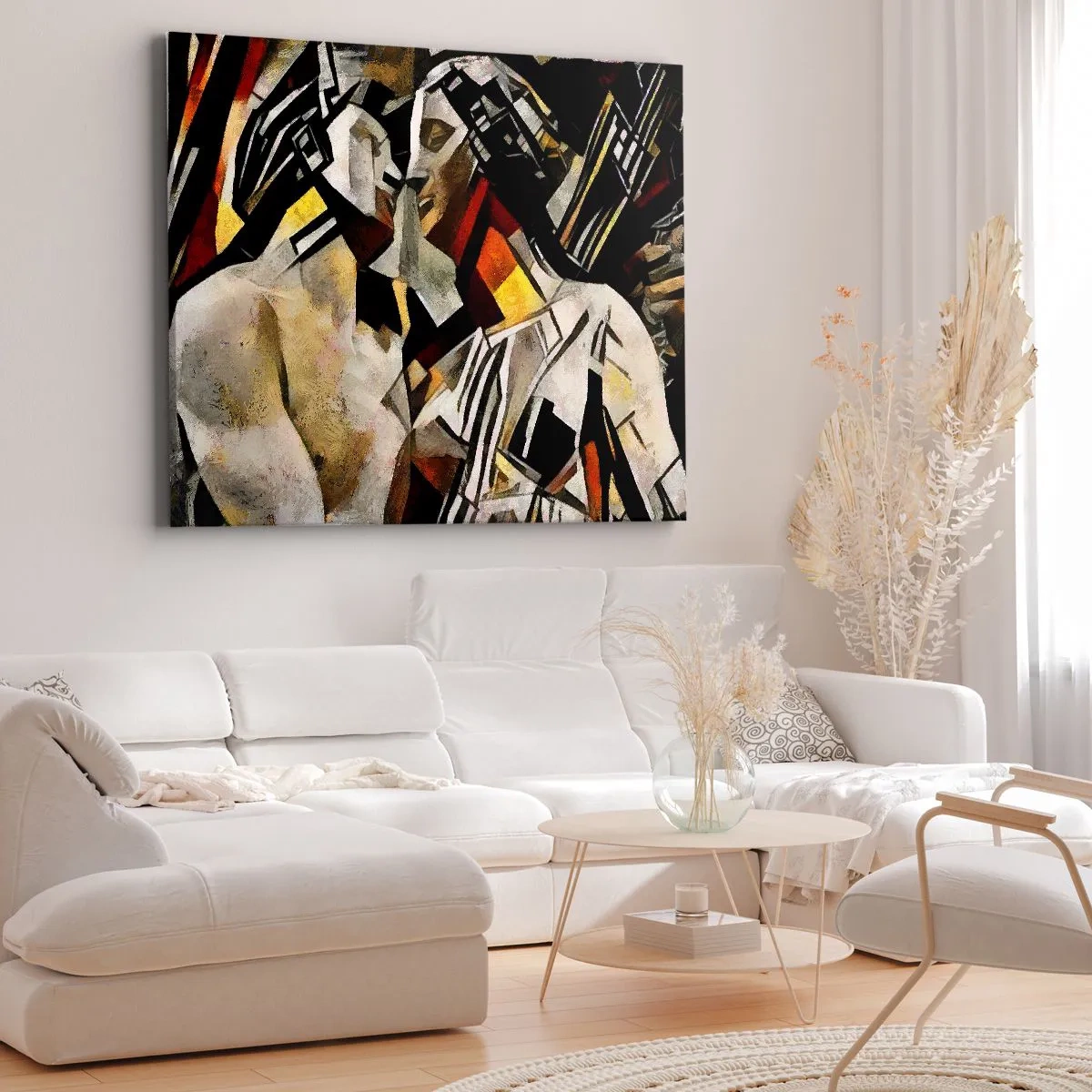 Impression sur toile - Image sur toile - Composition abstraite avec des silhouettes dans une forme dynamique - 70x50cm - Un baiser sculptural - Décoration murale moderne pour le salon et la chambre ARTTOR