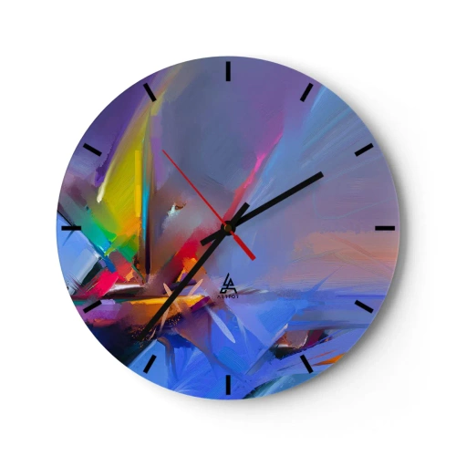 Horloge murale - Pendule murale - Un jeu abstrait de couleurs et de formes sur un fond bleu - 30x30cm - Hélices comme un oiseau - Décoration murale moderne pour le salon, la cuisine et la chambre ARTTOR