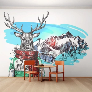 Papier Peint Photo Premium Sand - Même le cerf ne gèle pas - Abstraction, Cerf, Pour les enfants - 100x70 cm