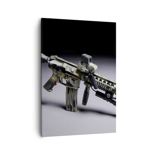 Impression sur toile - Image sur toile - Arme moderne de couleur camouflage sur fond sombre - 50x70cm - Toujours menaçant - Décoration murale moderne pour le salon et la chambre ARTTOR
