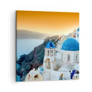Impression sur toile - Image sur toile - Santorin - blotti contre les rochers - 60x60 cm