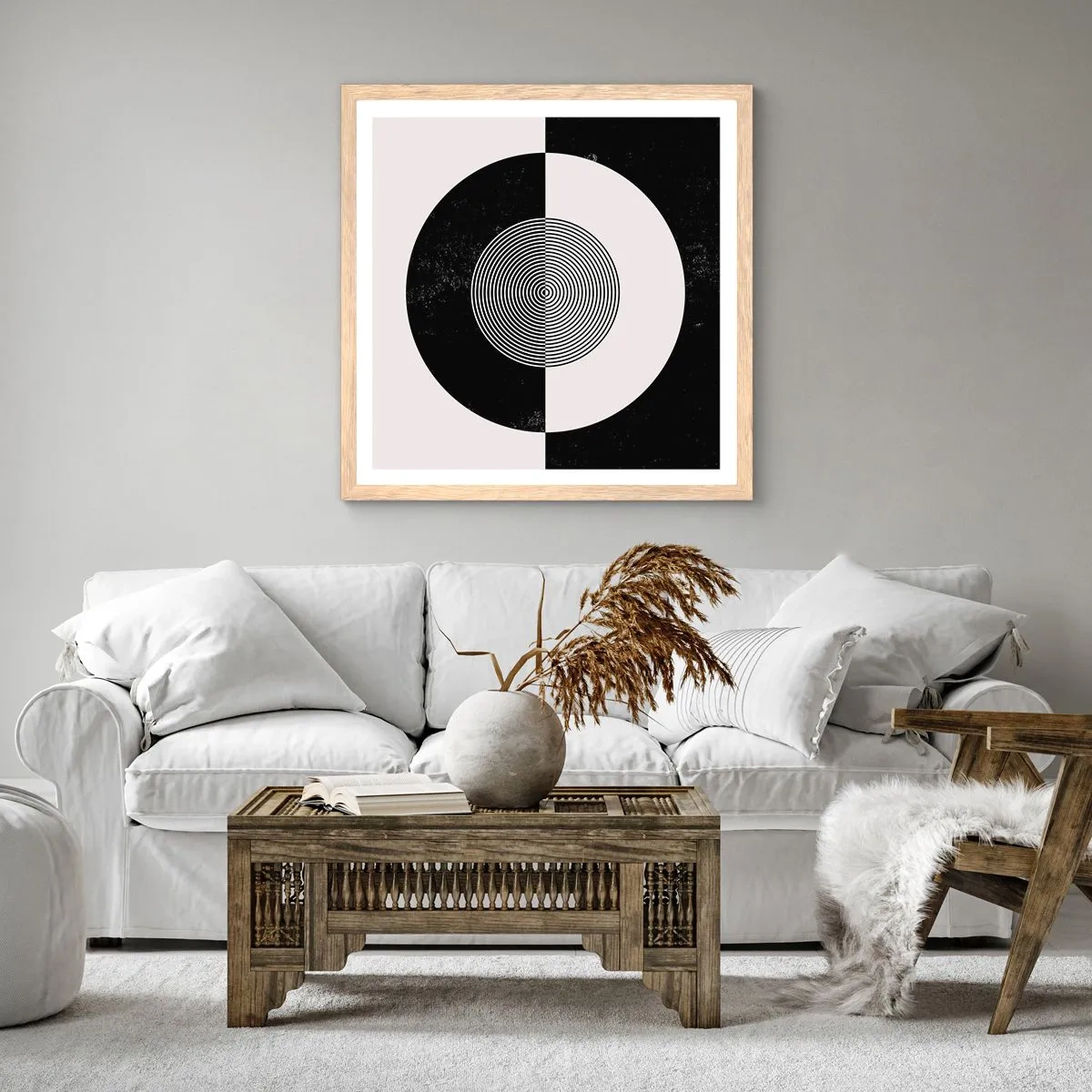 Affiche dans un chêne clair - Poster - Harmonie de noir et blanc - 40x40 cm