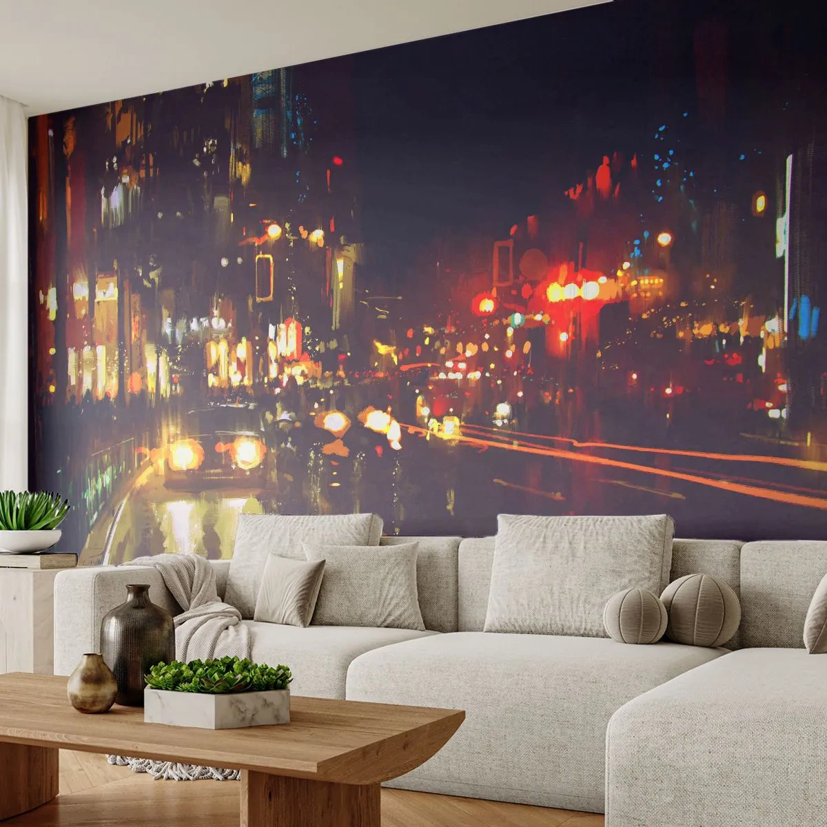 Papier Peint Photo Premium Canvas - Immergé dans les lumières de la nuit - Ville, Architecture, Vie nocturne - 400x280 cm