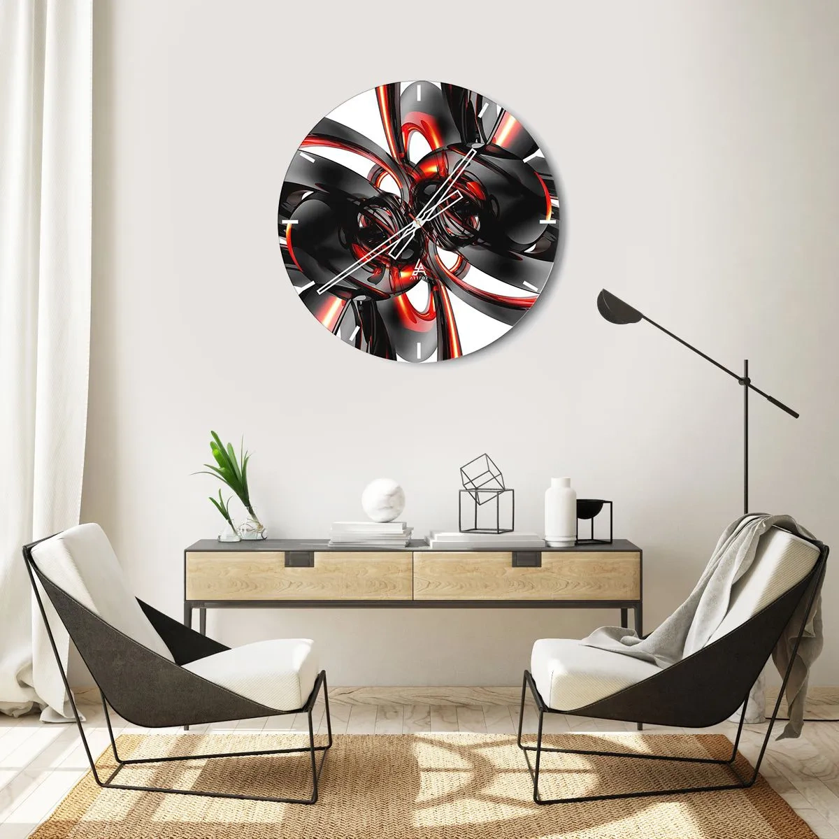 Horloge murale - Pendule murale - Mouvement de graphite et rouge - 30x30 cm