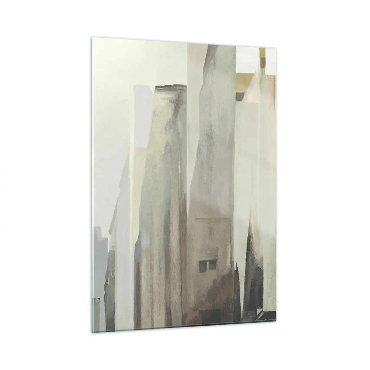 Impression sur verre - Image sur verre - Une vision abstraite des bâtiments urbains dans une palette atténuée - 50x70cm - Rêve de la ville - Décoration murale moderne pour le salon et la chambre ARTTOR