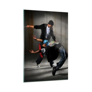Impression sur verre - Image sur verre - Un groupe de danseurs hip-hop dans une chorégraphie dynamique - 80x120cm - Danser avec le vent de la rue - Décoration murale moderne pour le salon et la chambre ARTTOR