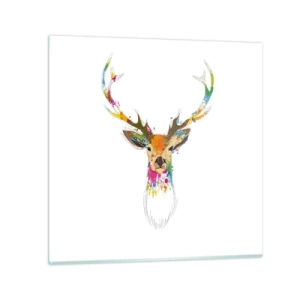 Impression sur verre - Image sur verre - Un cerf doux baigné de couleur - 70x70 cm