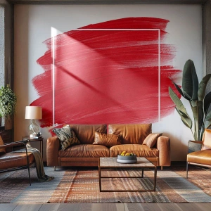 Papier Peint Photo Standard Eco - Coup de pinceau rouge sur fond blanc dans une composition artistique - 100x70cm - En dehors du cadre - Décoration murale moderne pour le salon et la chambre ARTTOR