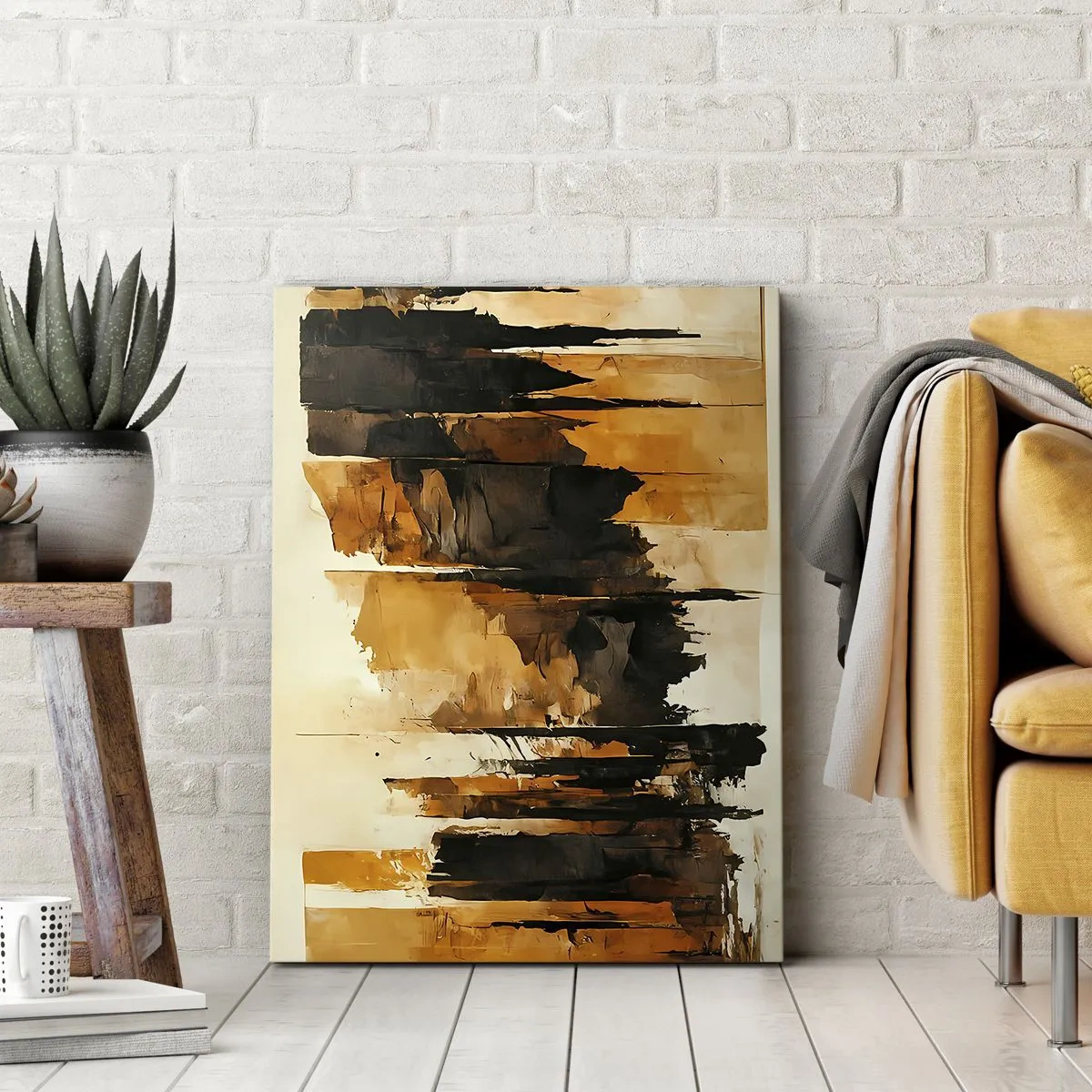Impression sur toile - Image sur toile - Harmonie de noir et d'or - 45x80 cm