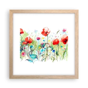 Affiche dans un chêne clair - Poster - Prairie de fleurs en mai - 30x30 cm