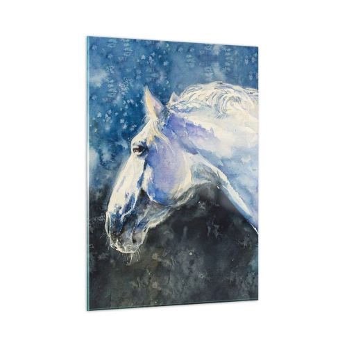 Impression sur verre - Image sur verre - Portrait à l'aquarelle d'un cheval dans les tons bleus - 50x70cm - Portrait dans une lueur azur - Décoration murale moderne pour le salon et la chambre ARTTOR