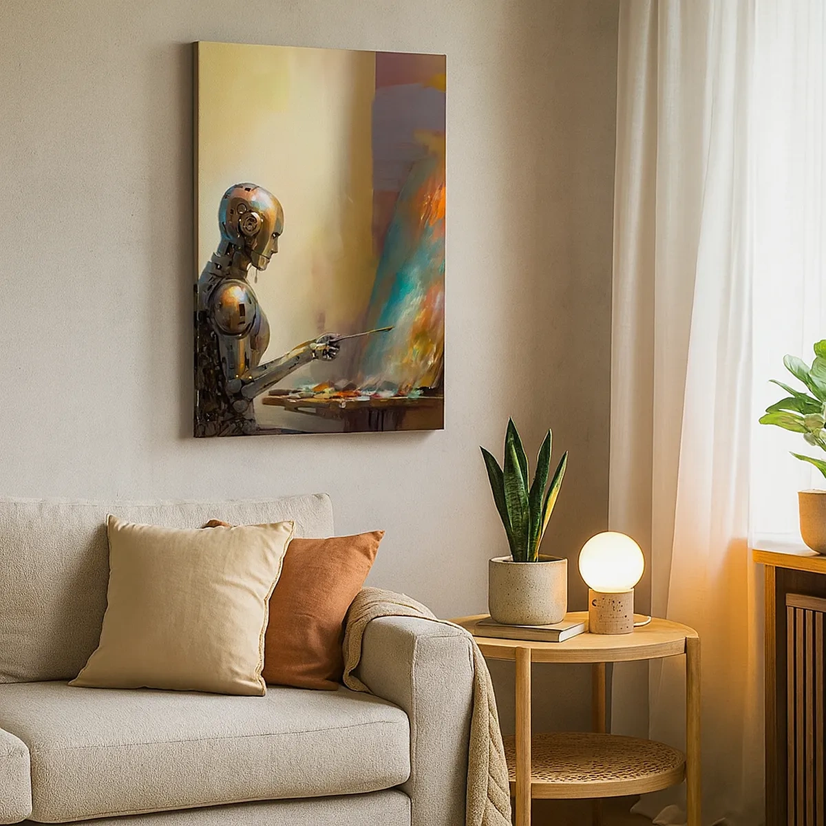 Impression sur toile - Image sur toile - Un robot peignant sur une toile dans un style artistique - 50x70cm - L'art du futur - Décoration murale moderne pour le salon et la chambre ARTTOR