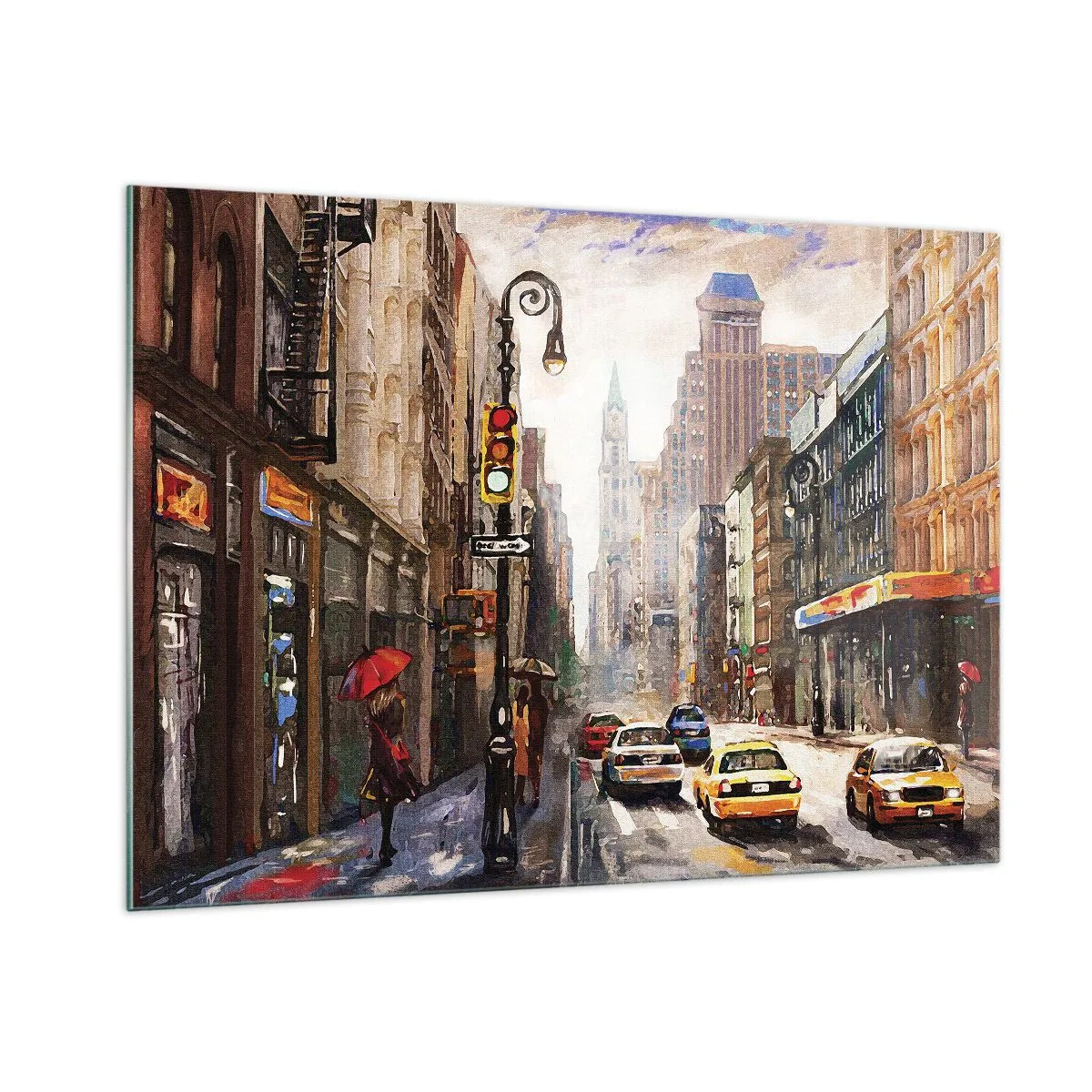 Impression sur verre - Image sur verre - New York – également colorée sous la pluie - 100x70cm - New-Zork - coloré même sous la pluie - Décoration murale moderne pour le salon et la chambre ARTTOR