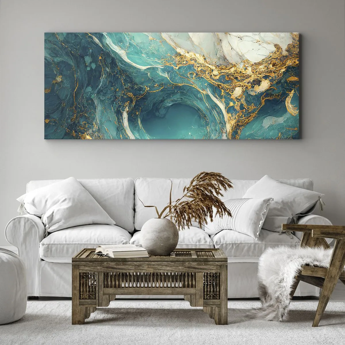Impression sur toile - Image sur toile - Composition en veines d'or - 90x30 cm