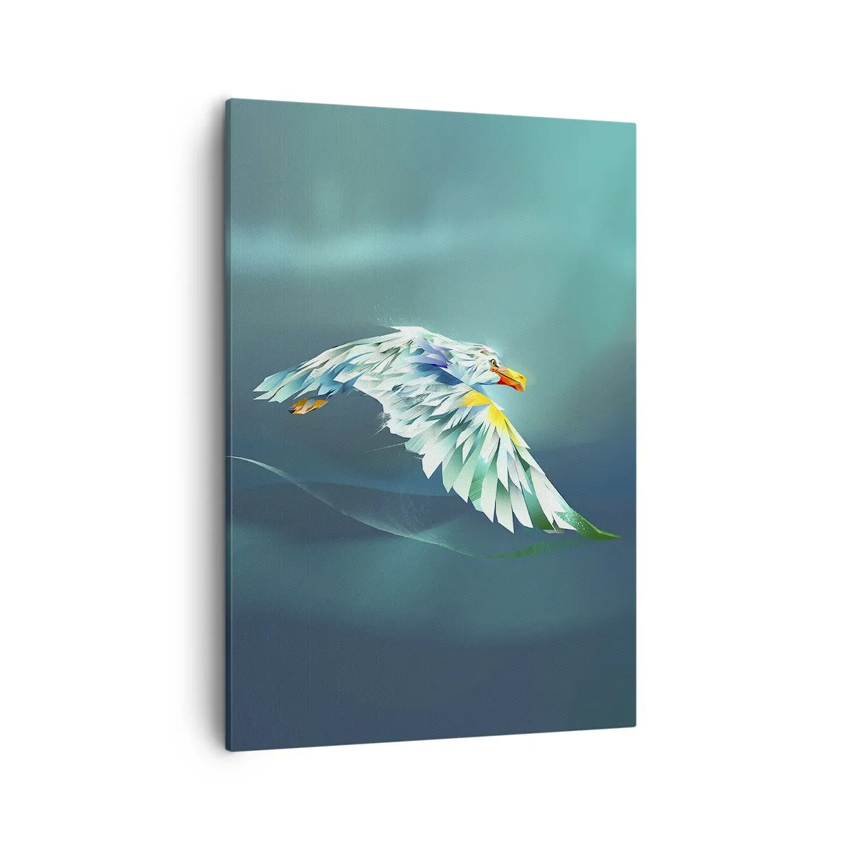 Impression sur toile - Image sur toile - Aigle abstrait en vol contre un ciel turquoise - 50x70cm - Aigle, puissance de tes vols - Décoration murale moderne pour le salon et la chambre ARTTOR